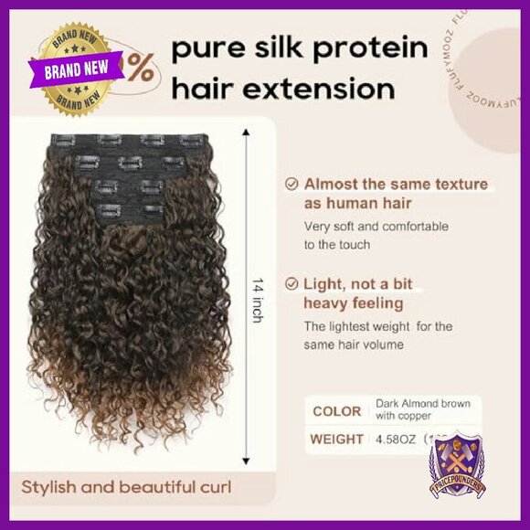 14-Inch Protein Silk Clip-In Hair Extensions, Deep Curly Wavy, 4PC Set main image 5
